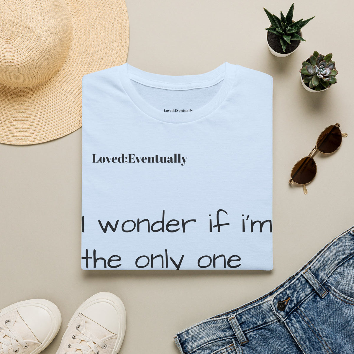 "I wonder if I'm the only one still waiting" Casual Graphic Tee - Love;Eventually
