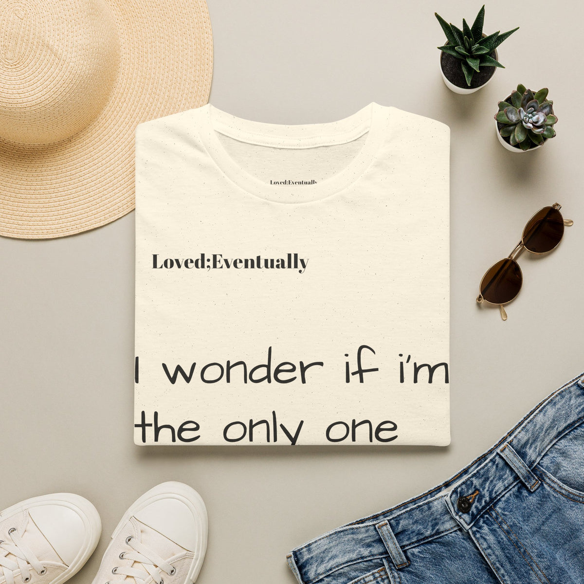 "I wonder if I'm the only one still waiting" Casual Graphic Tee - Love;Eventually